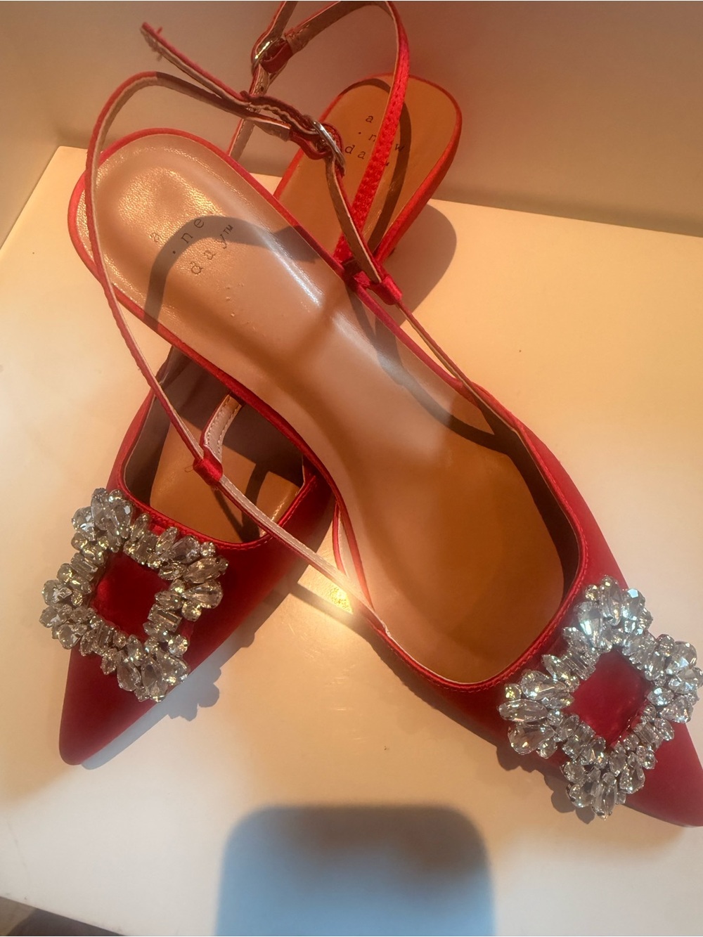 a new day Red Satin Crystal Buckle Slingback Heels - Picture 2 of 4
